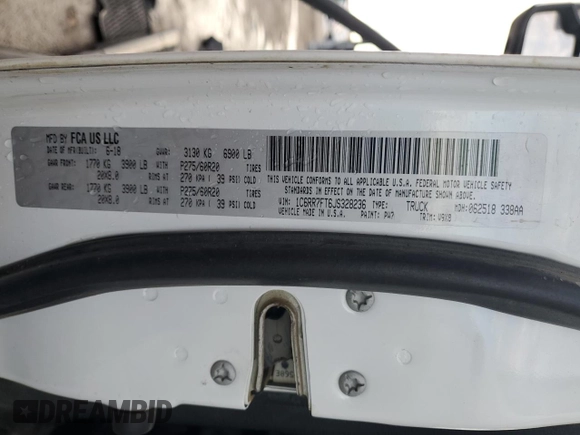 2018 Ram 1500 Tradesman with VIN 1C6RR7FT6JS328236, listed as a Copart auction lot 42829415 with Not provided miles and Salvage title. Bid and sale history available at DreamBid. Image 12.