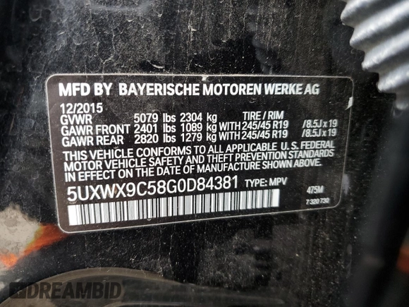 2016 BMW X3 xDrive28i with VIN 5UXWX9C58G0D84381, listed as a Copart auction lot 52954225 with 103,892 mi miles and Clean Title. Bid and sale history available at carsss.com. Image 12.