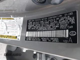 2020 Lexus UX with VIN JTHP3JBH5L2024624, listed as a IAAI auction lot 41826234 with 82,043 mi miles. Bid and sale history available at carsss.com. Image 9.