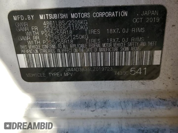 2020 Mitsubishi Outlander SE z VIN JA4AD3A35LZ019723, wystawiony jako Copart lot #50466605 z przebiegiem 117 700 mil mil oraz Szkoda całkowita • Salvage title. Historia ofert i sprzedaży dostępna na DreamBid. Obrazek 15.