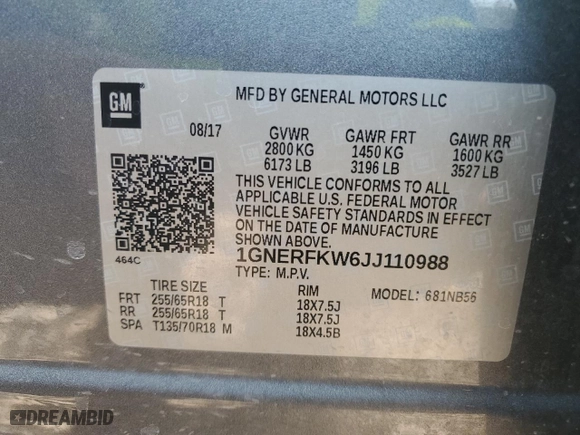 2018 Chevrolet Traverse LS with VIN 1GNERFKW6JJ110988, listed as a Copart auction lot 48523955 with 62,211 mi miles and Salvage Title. Bid and sale history available at carsss.com. Image 13.