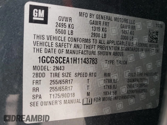 2017 Chevrolet Colorado 2WD LT with VIN 1GCGSCEA1H1143783, listed as a Copart auction lot 45917045 with 83,838 mi miles and Salvage title. Bid and sale history available at DreamBid. Image 12.