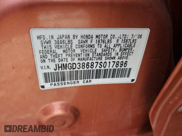 2007 Honda Fit Sport with VIN JHMGD38687S017896, listed as a Copart auction lot 51041155 with 184,977 mi miles and Salvage Title. Bid and sale history available at carsss.com. Image 14.