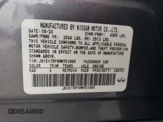 2021 Infiniti Q50 Luxe with VIN JN1EV7BP6MM701895, listed as a Copart auction lot 47854895 with 48,553 mi miles and Salvage title. Bid and sale history available at DreamBid. Image 12.