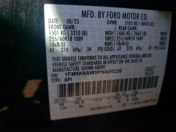 2023 Ford Police Interceptor Utility z VIN 1FM5K8AW0PNA09226, wystawiony jako Copart lot #51140525 z przebiegiem 18 767 mil mil oraz Szkoda całkowita • Salvage title. Historia ofert i sprzedaży dostępna na DreamBid. Obrazek 14.