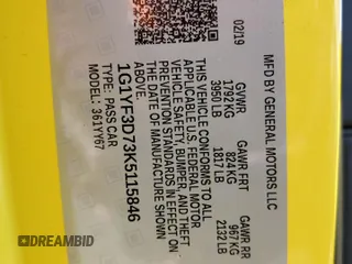 2019 Chevrolet Corvette 3LT with VIN 1G1YF3D73K5115846, listed as a Copart auction lot 40368473 with 0 mi miles. Bid and sale history available at carsss.com. Image 14.
