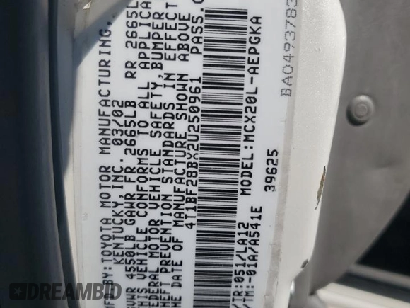 2002 Toyota Avalon XL z VIN 4T1BF28BX2U250961, wystawiony jako Copart lot #50400245 z przebiegiem 351 091 mil mil oraz Szkoda całkowita • Salvage title. Historia ofert i sprzedaży dostępna na DreamBid. Obrazek 12.