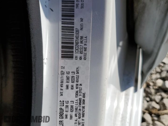 2013 Dodge Avenger SE with VIN 1C3CDZAB7DN518397, listed as a Copart auction lot 53343135 with 202,030 mi miles and Clean Title. Bid and sale history available at DreamBid. Image 12.