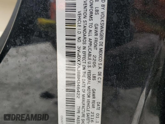 2011 Volkswagen Jetta SE with VIN 3VWDX7AJ8BM346422, listed as a Copart auction lot 52071225 with 78,490 mi miles and Clean title. Bid and sale history available at DreamBid. Image 12.
