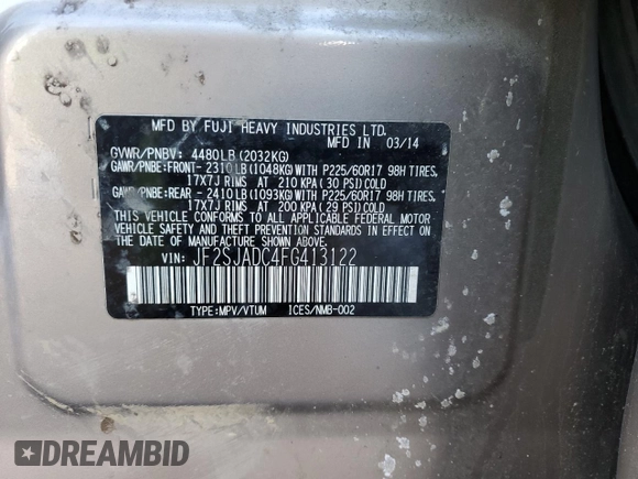 2015 Subaru Forester 2.5i Premium with VIN JF2SJADC4FG413122, listed as a Copart auction lot 45328965 with 183,933 mi miles and Salvage Title. Bid and sale history available at carsss.com. Image 14.