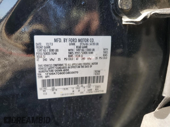 2014 Ford Explorer XLT with VIN 1FM5K7D80EGB33070, listed as a Copart auction lot 52515685 with 163,224 mi miles and Salvage Title. Bid and sale history available at carsss.com. Image 12.