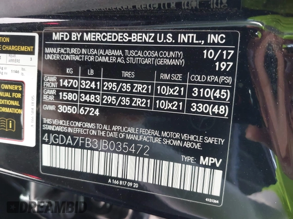 2018 Mercedes-Benz GLE 63 S AMG with VIN 4JGDA7FB3JB035472, listed as a IAAI auction lot 42170871 with 23,183 mi miles and . Bid and sale history available at DreamBid. Image 9.