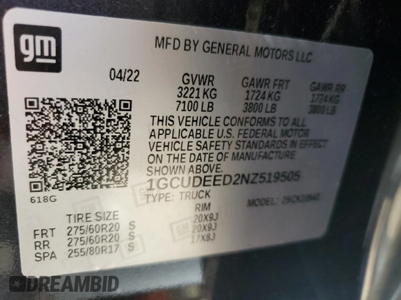 2022 Chevrolet Silverado 1500 RST with VIN 1GCUDEED2NZ519505, listed as a Copart auction lot 47746615 with 20,756 mi miles and Salvage Title. Bid and sale history available at DreamBid. Image 12.