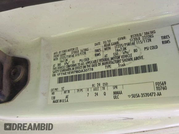 2011 Ford Econoline Cargo Commercial with VIN 1FTNE1EW7BDA30778, listed as a IAAI auction lot 42075336 with 158,069 mi miles and . Bid and sale history available at DreamBid. Image 9.