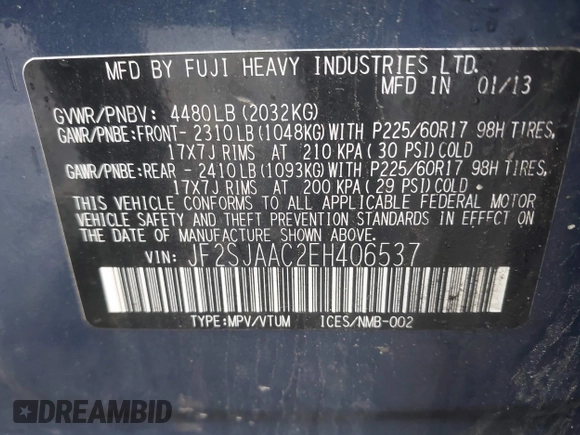 2014 Subaru Forester 2.5i with VIN JF2SJAAC2EH406537, listed as a IAAI auction lot 42241755 with 179,743 mi miles and . Bid and sale history available at DreamBid. Image 9.