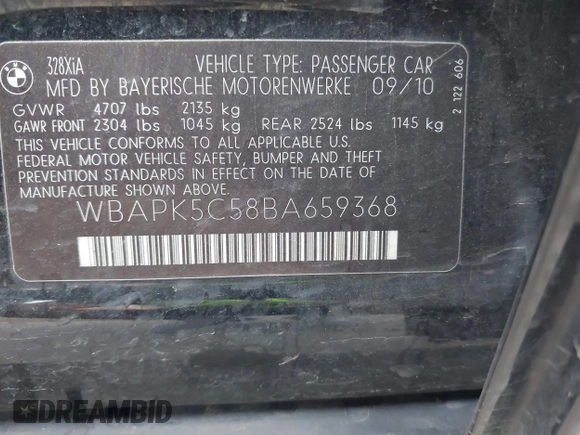 2011 BMW 3 Series 328i xDrive с VIN WBAPK5C58BA659368, выставлен на аукционе IAAI как лот 42370036 с пробегом 152 464 миль миль и . История ставок и продаж доступна на DreamBid. Изображение 9.