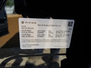 2024 Rivian R1T Adventure Package with VIN 7FCTGAAA3RN033543, listed as a Copart auction lot 65133364 with 0 mi miles and Salvage Title. Bid and sale history available at carsss.com. Image 12.
