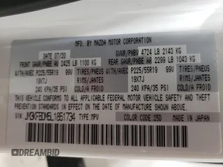 2020 Mazda CX-5 Grand Touring with VIN JM3KFBDM5L1851734, listed as a Copart auction lot 56729585 with 39,023 mi miles and Salvage title. Bid and sale history available at DreamBid. Image 13.