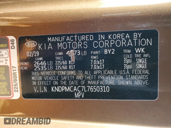 2020 Kia Sportage LX with VIN KNDPMCAC7L7650310, listed as a Copart auction lot 87936345 with 56,614 mi miles and Non Repairable. Bid and sale history available at carsss.com. Image 16.