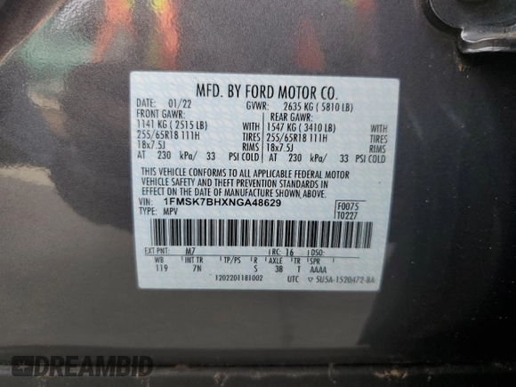 2022 Ford Explorer with VIN 1FMSK7BHXNGA48629, listed as a Copart auction lot 81516644 with 26,406 mi miles and Salvage Title. Bid and sale history available at carsss.com. Image 14.