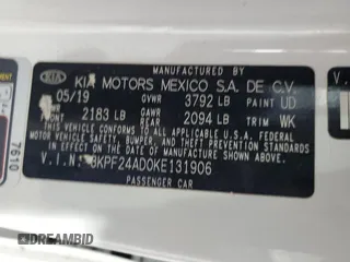 2019 Kia Forte LXS z VIN 3KPF24AD0KE131906, wystawiony jako Copart lot #58037235 z przebiegiem 84 527 mil mil oraz Szkoda całkowita • Salvage title. Historia ofert i sprzedaży dostępna na DreamBid. Obrazek 12.