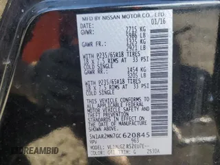 2016 Nissan Pathfinder Platinum with VIN 5N1AR2MN7GC620845, listed as a Copart auction lot 88787835 with 131,799 mi miles and Salvage Title. Bid and sale history available at carsss.com. Image 14.