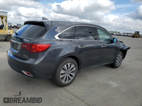 2015 Acura MDX Tech Pkg with VIN 5FRYD4H4XFB023378, listed as a Copart auction lot 54727855 with 70,590 mi miles and Salvage Title. Bid and sale history available at carsss.com. Image 3.