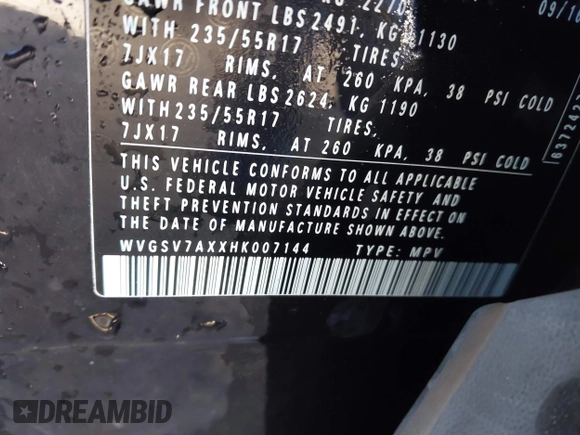 2017 Volkswagen Tiguan Wolfsburg Edition z VIN WVGSV7AXXHK007144, wystawiony jako IAAI lot #41810979 z przebiegiem 125 363 mil mil oraz . Historia ofert i sprzedaży dostępna na DreamBid. Obrazek 9.