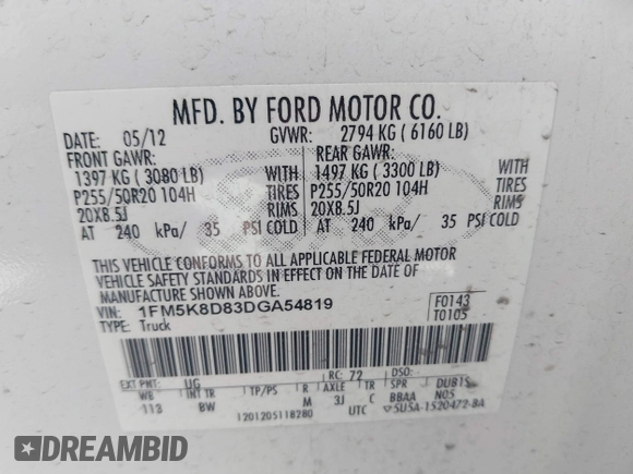 2013 Ford Explorer XLT z VIN 1FM5K8D83DGA54819, wystawiony jako IAAI lot #42111164 z przebiegiem 177 390 mil mil oraz . Historia ofert i sprzedaży dostępna na DreamBid. Obrazek 9.