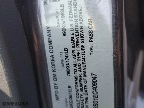 2014 Chevrolet Spark EV LT with VIN KL8CK6S01EC409047, listed as a Copart auction lot 71109404 with 75,622 mi miles and Salvage Title. Bid and sale history available at carsss.com. Image 12.