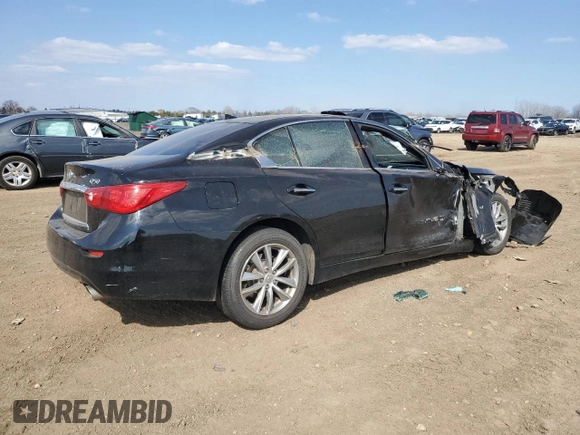 2014 Infiniti Q50 Sport with VIN JN1BV7AR4EM690998, listed as a Copart auction lot 52882475 with 101,479 mi miles and Salvage Title. Bid and sale history available at DreamBid. Image 3.