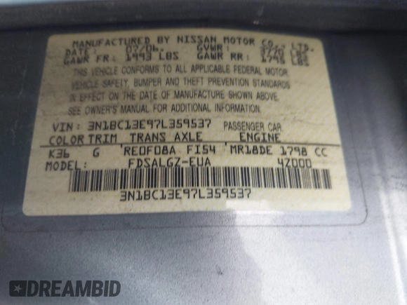 2007 Nissan Versa 1.8 S with VIN 3N1BC13E97L359537, listed as a IAAI auction lot 42127935 with 128,891 mi miles. Bid and sale history available at carsss.com. Image 9.