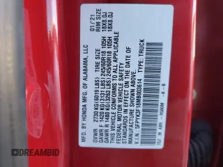 2021 Honda Ridgeline Sport z VIN 5FPYK3F18MB003614, wystawiony jako Copart lot #87878295 z przebiegiem 42 359 mil mil oraz Szkoda całkowita • Salvage title. Historia ofert i sprzedaży dostępna na DreamBid. Obrazek 14.