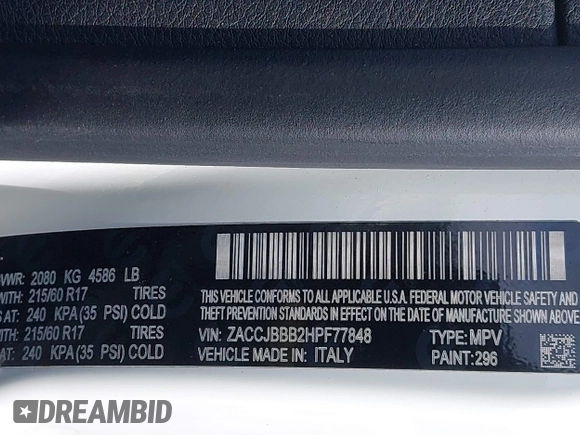 2017 Jeep Renegade Latitude with VIN ZACCJBBB2HPF77848, listed as a IAAI auction lot 41720643 with 145,308 mi miles. Bid and sale history available at carsss.com. Image 9.