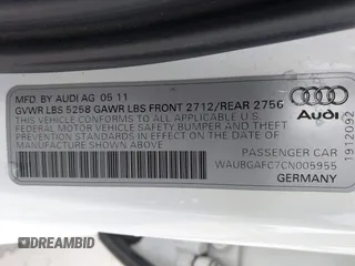 2012 Audi A6 Premium Plus with VIN WAUBGAFC7CN005955, listed as a IAAI auction lot 42158604 with 119,738 mi miles and . Bid and sale history available at DreamBid. Image 9.