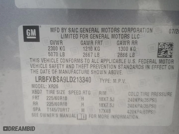 2020 Buick Envision Preferred with VIN LRBFXBSA9LD213340, listed as a Copart auction lot 47187545 with 58,559 mi miles and Salvage Title. Bid and sale history available at carsss.com. Image 14.