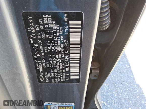 2018 Hyundai Tucson SE z VIN KM8J2CA49JU792947, wystawiony jako Copart lot #52633895 z przebiegiem 75 690 mil mil oraz Tytuł czysty. Historia ofert i sprzedaży dostępna na DreamBid. Obrazek 13.