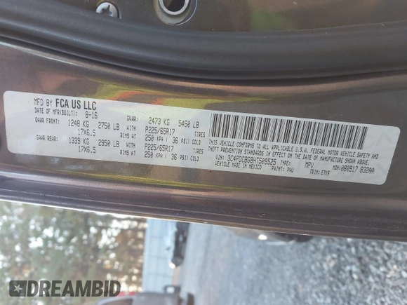 2017 Dodge Journey SXT with VIN 3C4PDCBG8HT509525, listed as a IAAI auction lot 40751838 with 137,198 mi miles and . Bid and sale history available at DreamBid. Image 9.