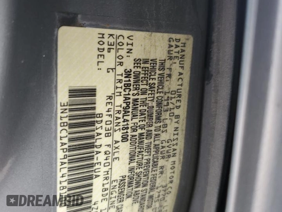2010 Nissan Versa S z VIN 3N1BC1AP9AL418100, wystawiony jako Copart lot #57971985 z przebiegiem 95 353 mil mil oraz Szkoda całkowita • Salvage title. Historia ofert i sprzedaży dostępna na DreamBid. Obrazek 12.