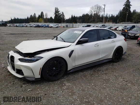 2021 BMW M3 Competition z VIN WBS33AY0XMFL32795, wystawiony jako Copart lot #52745265 z przebiegiem Nie podano mil oraz Szkoda całkowita • Salvage title. Historia ofert i sprzedaży dostępna na DreamBid. Obrazek 1.