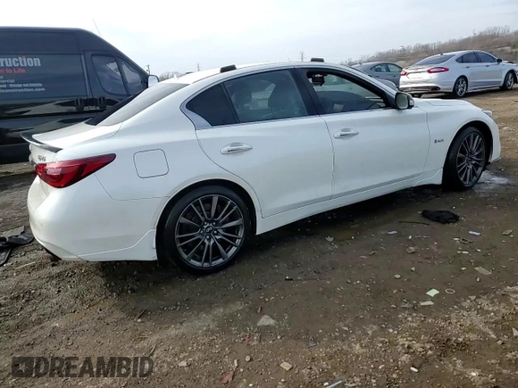 2018 Infiniti Q50 Red Sport 400 with VIN JN1FV7AR2JM480539, listed as a Copart auction lot 49141695 with 81,523 mi miles and Salvage Title. Bid and sale history available at DreamBid. Image 13.