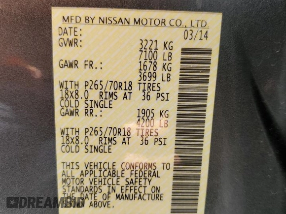 2014 Nissan Titan SV with VIN 1N6AA0ED2EN513724, listed as a Copart auction lot 58641975 with 221,961 mi miles and Salvage title. Bid and sale history available at DreamBid. Image 12.