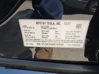 2021 Tesla Model S Long Range z VIN 5YJSA1E54MF429360, wystawiony jako IAAI lot #42662440 z przebiegiem 36 395 mil mil oraz . Historia ofert i sprzedaży dostępna na DreamBid. Obrazek 9.