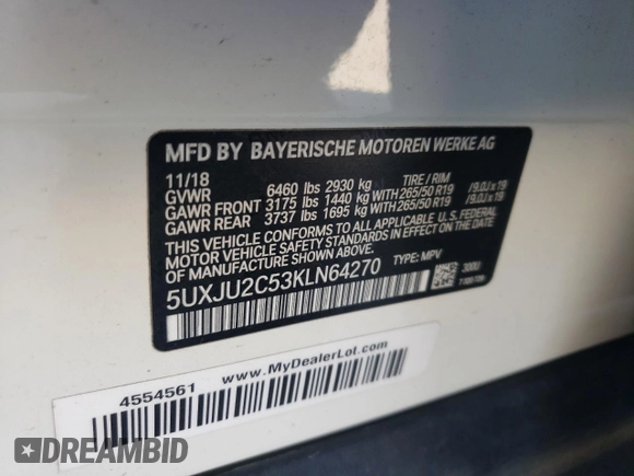 2019 BMW X5 xDrive50i with VIN 5UXJU2C53KLN64270, listed as a Copart auction lot 71048052 with 29,570 mi miles. Bid and sale history available at carsss.com. Image 13.