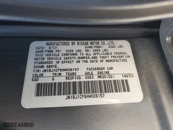 2017 Nissan Rogue Sport S with VIN JN1BJ1CP6HW006157, listed as a Copart auction lot 50515945 with 106,884 mi miles and Salvage Title. Bid and sale history available at carsss.com. Image 13.