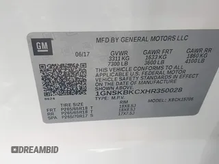 2017 Chevrolet Tahoe LT with VIN 1GNSKBKCXHR350028, listed as a IAAI auction lot 41684954 with 117,261 mi miles and . Bid and sale history available at DreamBid. Image 9.