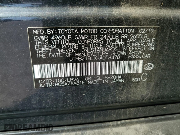 2019 Lexus GS 350 z VIN JTHBZ1BLXKA018478, wystawiony jako Copart lot #72586304 z przebiegiem 62 390 mil mil oraz Szkoda całkowita • Salvage title. Historia ofert i sprzedaży dostępna na DreamBid. Obrazek 13.