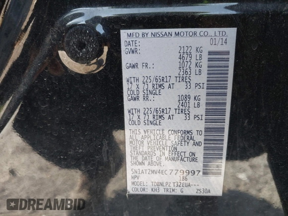 2014 Nissan Rogue S z VIN 5N1AT2MV4EC779997, wystawiony jako IAAI lot #41254482 z przebiegiem 165 136 mil mil oraz . Historia ofert i sprzedaży dostępna na DreamBid. Obrazek 9.