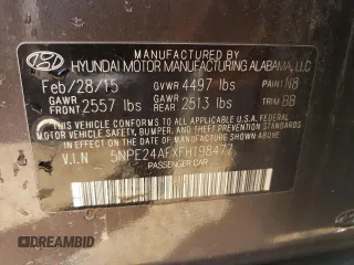 2015 Hyundai Sonata SE with VIN 5NPE24AFXFH198477, listed as a Copart auction lot 48523965 with 84,700 mi miles and Salvage Title. Bid and sale history available at DreamBid. Image 13.