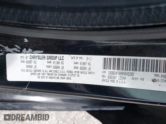 2011 Dodge Avenger Express with VIN 1B3BD4FB8BN545285, listed as a IAAI auction lot 42090846 with 232,312 mi miles and . Bid and sale history available at DreamBid. Image 9.